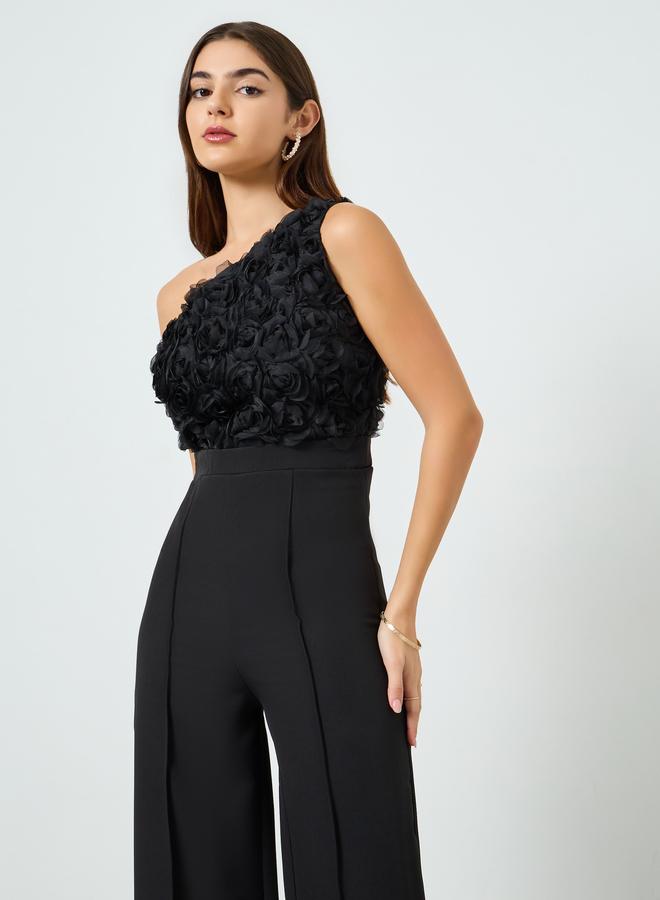 Styli Women Black One-Shoulder Wide Leg Jumpsuit - Image 1